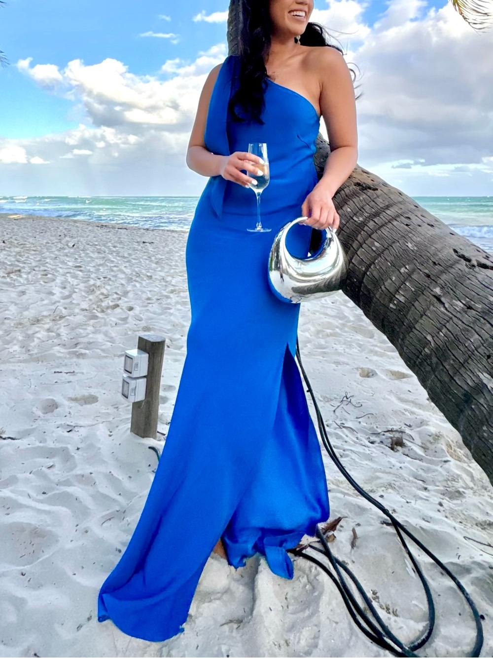 MANGO Blue Asymmetrical Dress
